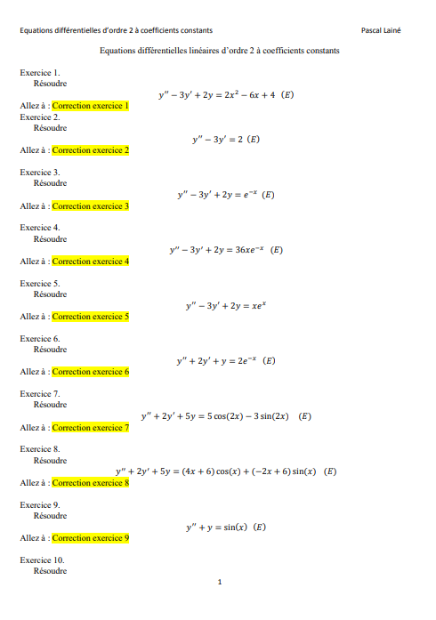 Diff. Equations Exercices